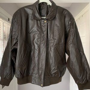Preston & York Genuine Leather Jacket, Dark Brown, Size M